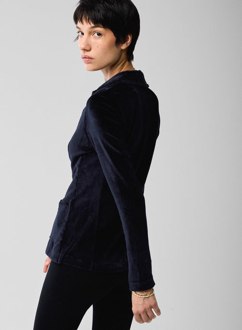 Chaqueta azul marino de manga larga en algodón orgánico / modal / elastano - MAJESTIC FILATURES