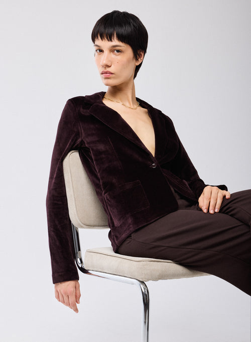 Veste Aubergine Manches Longues en Coton Organique / Modal / Elasthanne - MAJESTIC FILATURES