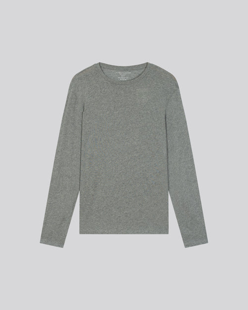 Grey Round Neck Long Sleeve T-shirt in Cotton / Cashmere - MAJESTIC FILATURES