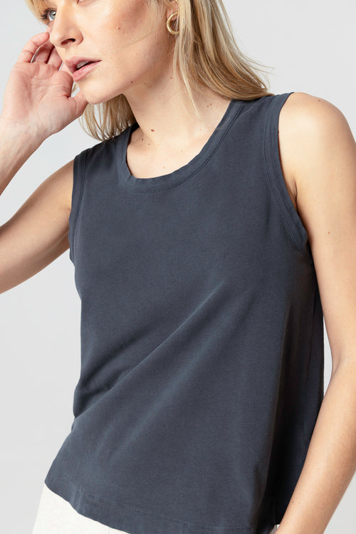 Débardeur Noir Col Rond Sans Manches en Coton / Elasthanne - MAJESTIC FILATURES