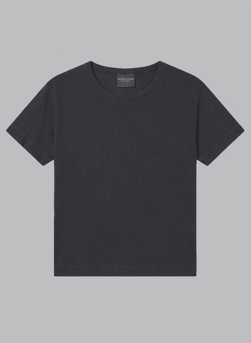 Black Round Neck Short Sleeve T-shirt in Cotton / Elastane - MAJESTIC FILATURES