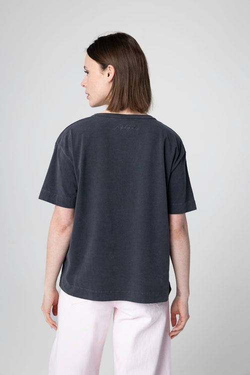 Black Round Neck Short Sleeve T-shirt in Cotton / Elastane - MAJESTIC FILATURES