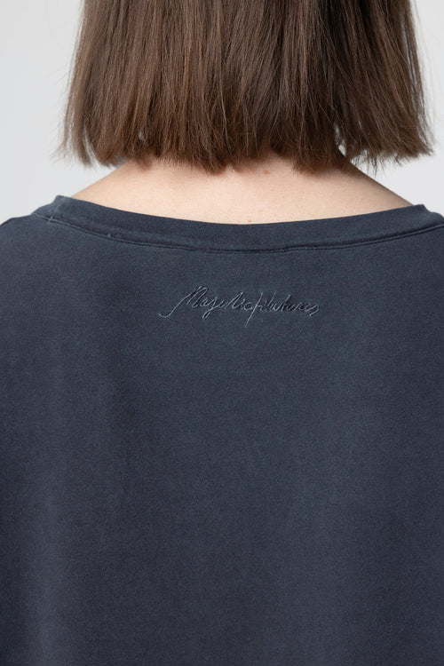 Black Round Neck Short Sleeve T-shirt in Cotton / Elastane - MAJESTIC FILATURES