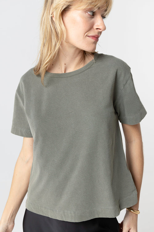 T-shirt Vert Foncé Col Rond Manches Courtes en Coton / Elasthanne - MAJESTIC FILATURES