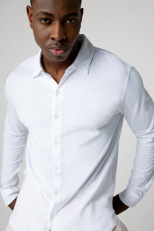 Chemise Blanche Manches Longues en Coton Organique / Elasthanne - MAJESTIC FILATURES