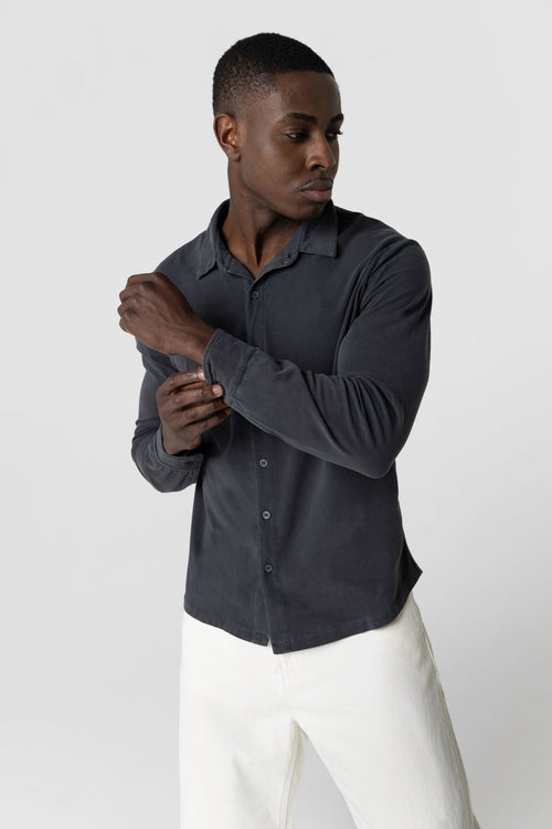 Chemise Noire Manches Longues en Coton organique / Elasthanne - MAJESTIC FILATURES