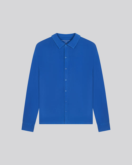 Camisa Azul Camisa de Manga Larga en Algodón Orgánico / Elastano - MAJESTIC FILATURES