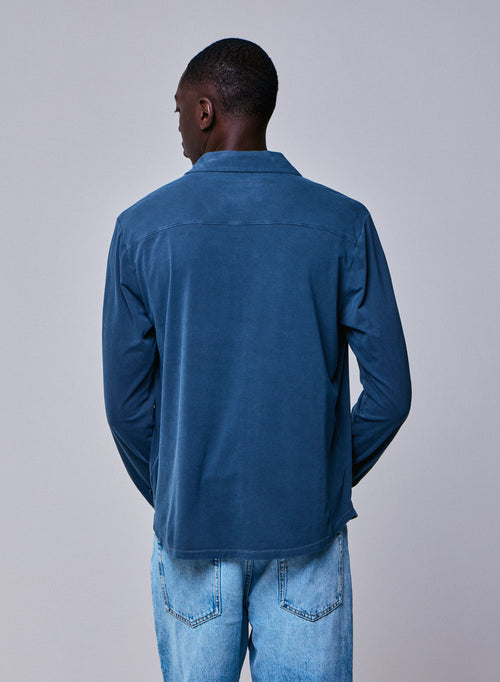 Camisa Azul Camisa de Manga Larga en Algodón Orgánico / Elastano - MAJESTIC FILATURES