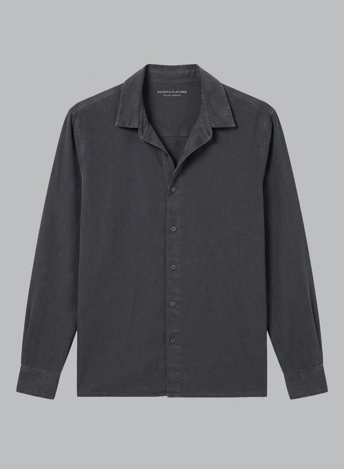 Schwarzes Langarm-Hemd aus Bio-Baumwolle / Elasthan - MAJESTIC FILATURES