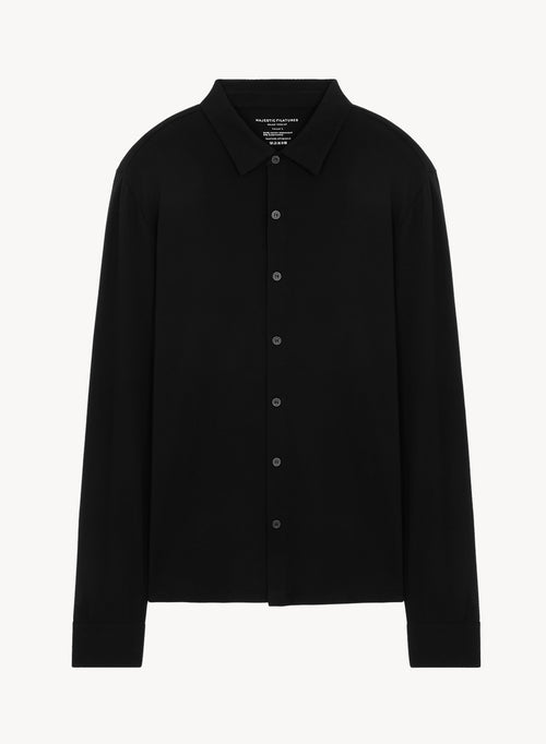 Camisa Negra de Manga Larga en Algodón Orgánico / Elastano - MAJESTIC FILATURES