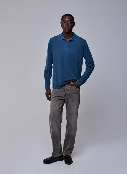 Blue polo shirt Long sleeve polo shirt in cotton / elastane - MAJESTIC FILATURES