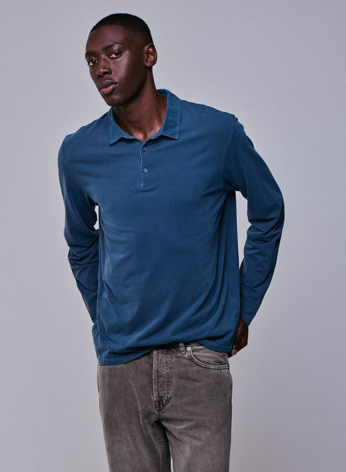 Polo azul Polo de manga larga en algodón / elastano - MAJESTIC FILATURES