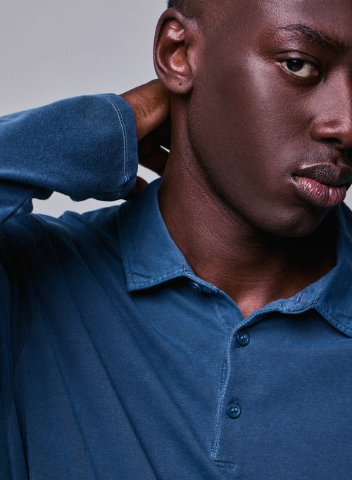 Blue polo shirt Long sleeve polo shirt in cotton / elastane - MAJESTIC FILATURES