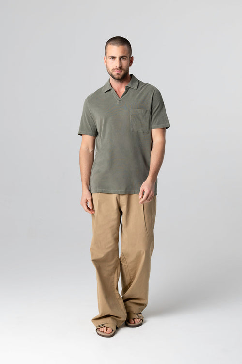 Kurzarm-Polohemd aus Bio-Baumwolle/Elasthan in Dschungel - MAJESTIC FILATURES