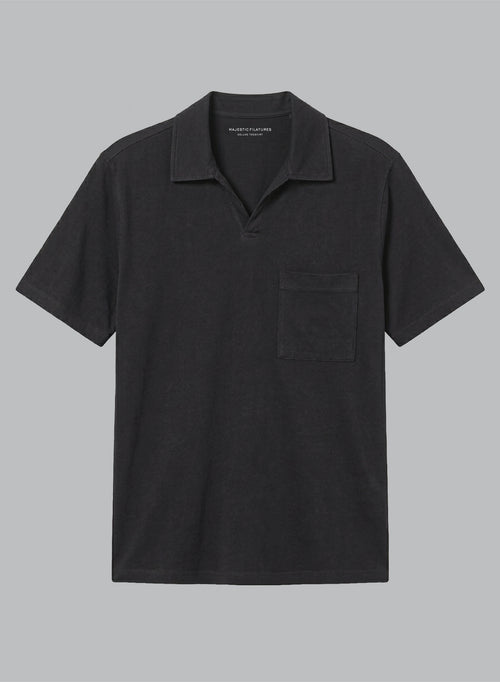 Black Short-Sleeve Polo in Organic Cotton / Elastane - MAJESTIC FILATURES