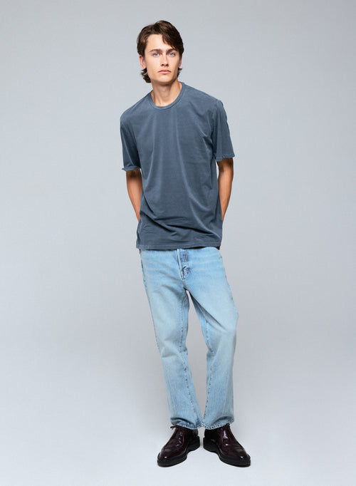 Graues Kurzarm-T-Shirt mit Rundhalsausschnitt aus Bio-Baumwolle / Elasthan - MAJESTIC FILATURES