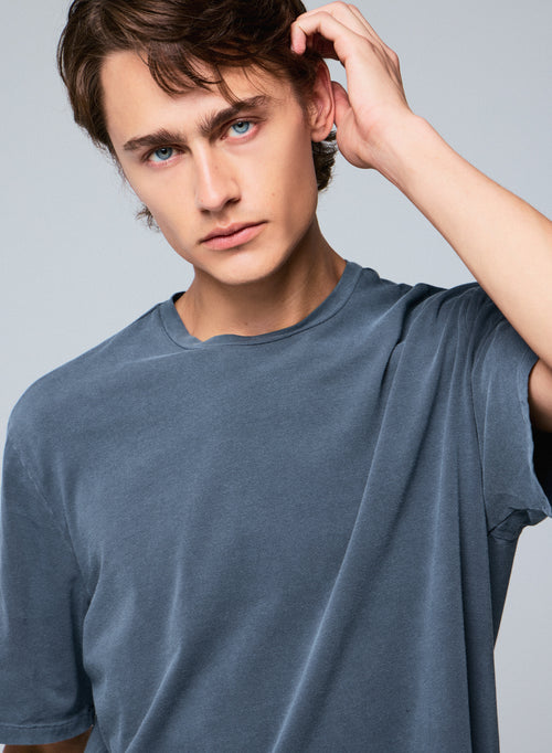 Graues Kurzarm-T-Shirt mit Rundhalsausschnitt aus Bio-Baumwolle / Elasthan - MAJESTIC FILATURES