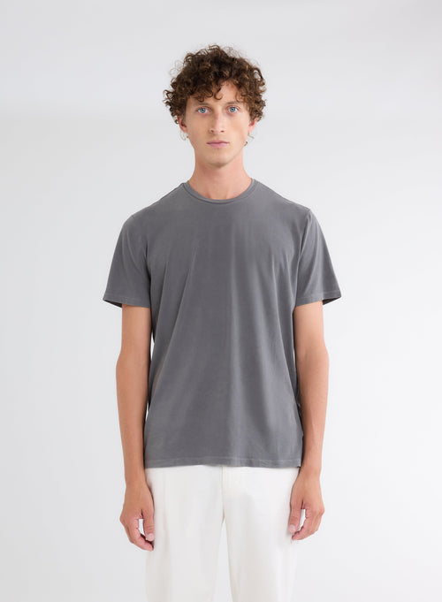 Gray Harold T-shirt round neck short sleeves in organic cotton and elastane - MAJESTIC FILATURES