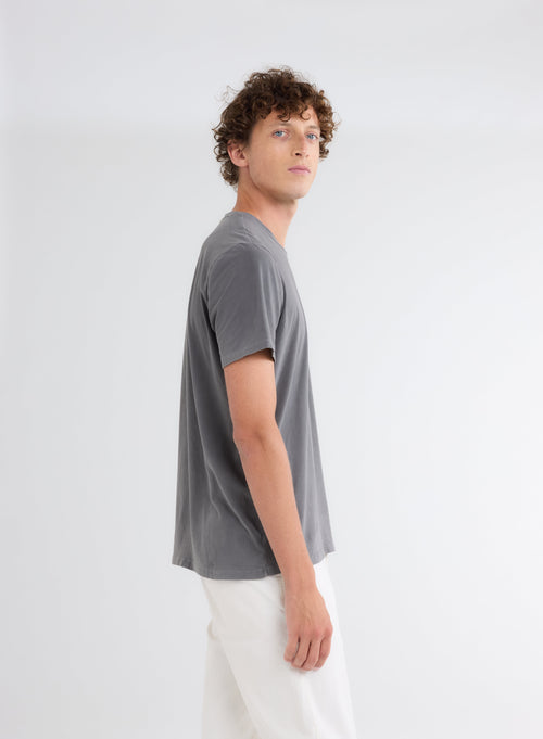 Gray Harold T-shirt round neck short sleeves in organic cotton and elastane - MAJESTIC FILATURES