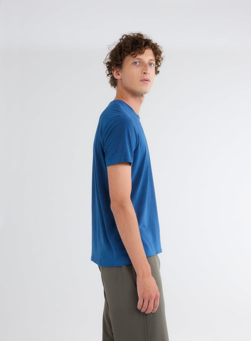 T-shirt Bleu Harold col rond manches courtes en Coton organique et Elasthanne - MAJESTIC FILATURES