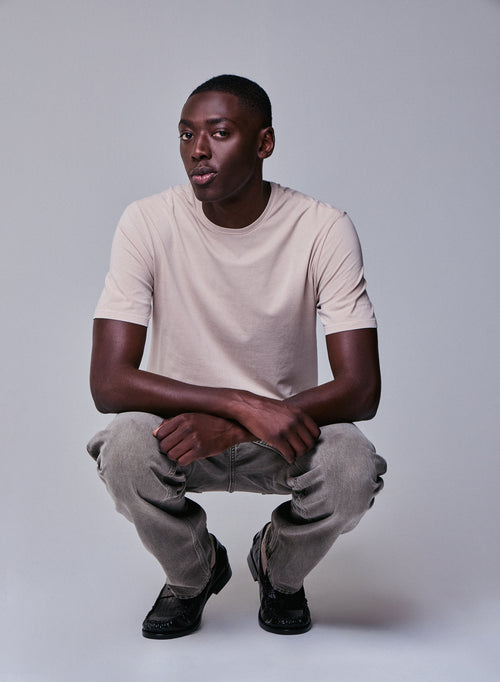 Beige Round Neck Short Sleeve T-shirt in Organic Cotton / Elastane - MAJESTIC FILATURES