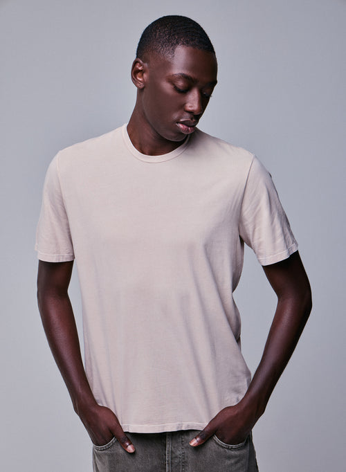 Beige Round Neck Short Sleeve T-shirt in Organic Cotton / Elastane - MAJESTIC FILATURES