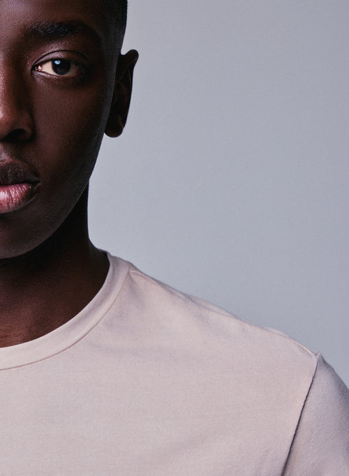 Beige Round Neck Short Sleeve T-shirt in Organic Cotton / Elastane - MAJESTIC FILATURES