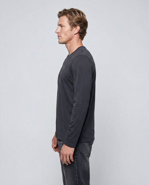 Camiseta negra de cuello redondo y manga larga de algodón orgánico / elastano - MAJESTIC FILATURES