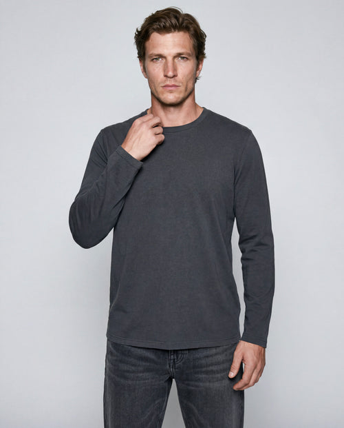 Camiseta negra de cuello redondo y manga larga de algodón orgánico / elastano - MAJESTIC FILATURES