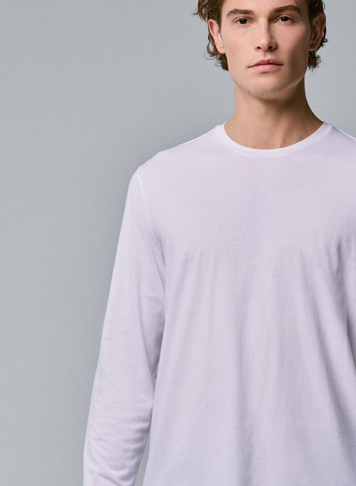 T-shirt Blanc Henry Col Rond Manches Longues en Coton organique et Elasthanne - MAJESTIC FILATURES