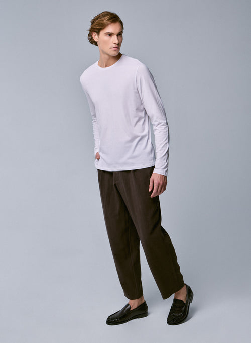 Weißes Henry T-Shirt mit Rundhalsausschnitt und langen Ärmeln aus organischer Baumwolle und Elastan - MAJESTIC FILATURES