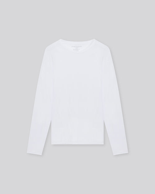 Weißes Henry T-Shirt mit Rundhalsausschnitt und langen Ärmeln aus organischer Baumwolle und Elastan - MAJESTIC FILATURES