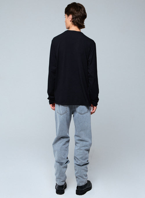T-Shirt Schwarz Henry Rundhalsausschnitt Langarm - MAJESTIC FILATURES
