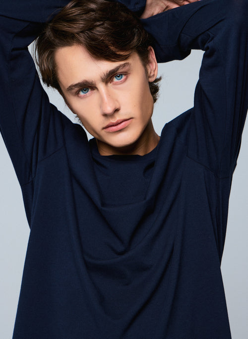 "Camiseta Henry cuello redondo manga larga de Algodón / Elastano" - MAJESTIC FILATURES