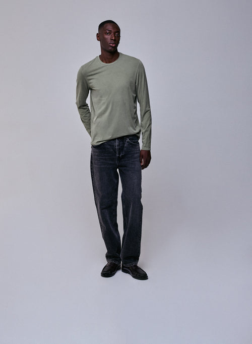 Green Round Neck Long Sleeve T-shirt in Organic Cotton / Elastane - MAJESTIC FILATURES