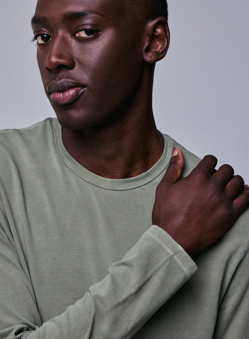 Green Round Neck Long Sleeve T-shirt in Organic Cotton / Elastane - MAJESTIC FILATURES