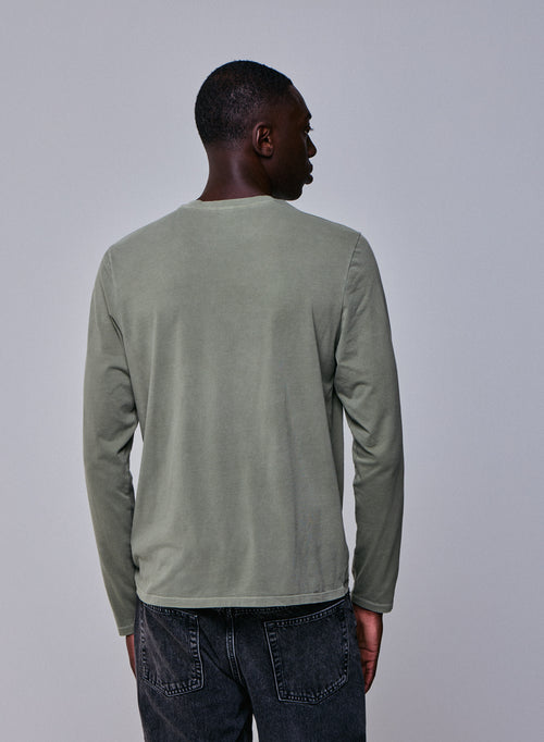 Green Round Neck Long Sleeve T-shirt in Organic Cotton / Elastane - MAJESTIC FILATURES