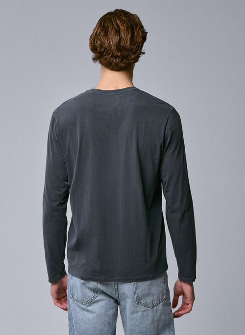 Graues Langarm-T-Shirt mit Rundhalsausschnitt aus Bio-Baumwolle / Elasthan - MAJESTIC FILATURES