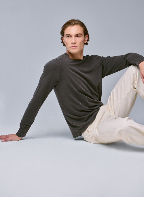 Braunes Langarm-T-Shirt mit Rundhalsausschnitt aus Bio-Baumwolle / Elasthan - MAJESTIC FILATURES