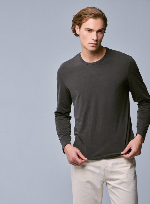 T-shirt Marron Col Rond Manches Longues en Coton organique / Elasthanne - MAJESTIC FILATURES