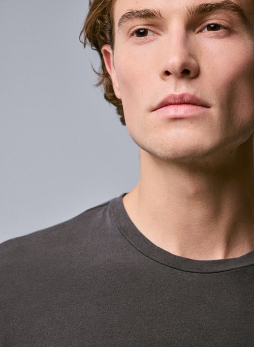 Braunes Langarm-T-Shirt mit Rundhalsausschnitt aus Bio-Baumwolle / Elasthan - MAJESTIC FILATURES