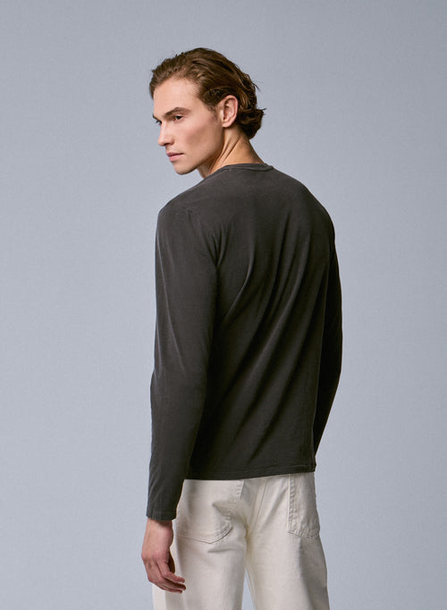 Braunes Langarm-T-Shirt mit Rundhalsausschnitt aus Bio-Baumwolle / Elasthan - MAJESTIC FILATURES