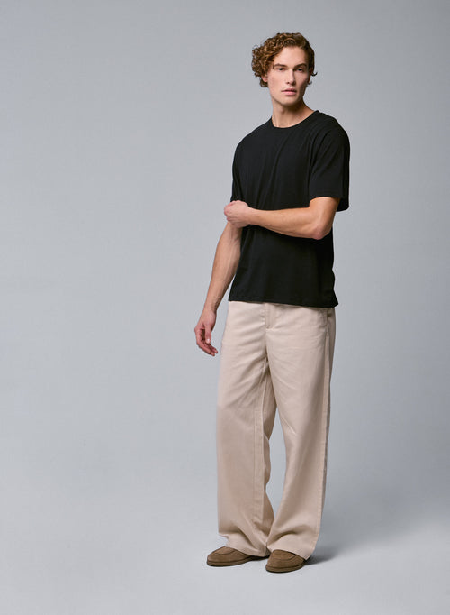 Schwarzes Kurzarm-T-Shirt mit Rundhalsausschnitt aus Bio-Baumwolle / Elasthan - MAJESTIC FILATURES