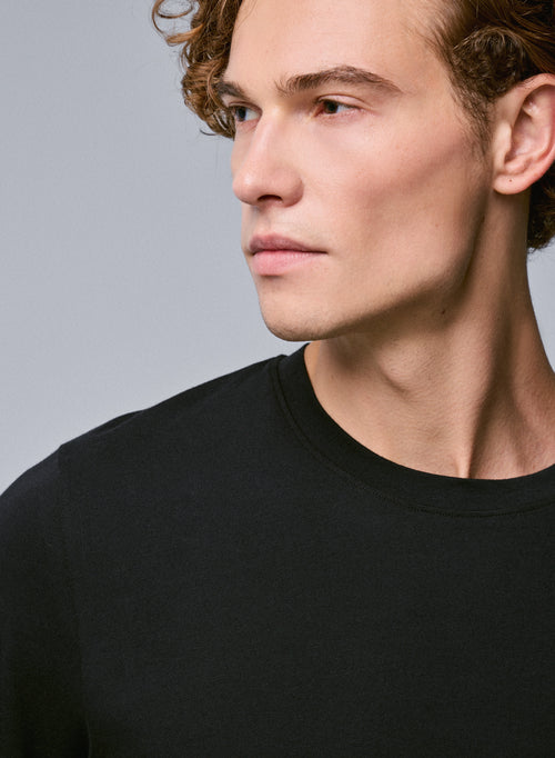 Schwarzes Kurzarm-T-Shirt mit Rundhalsausschnitt aus Bio-Baumwolle / Elasthan - MAJESTIC FILATURES