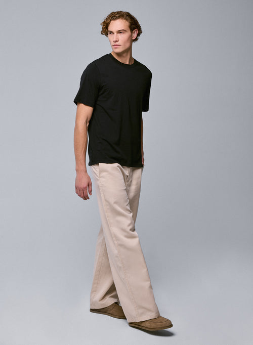 Schwarzes Kurzarm-T-Shirt mit Rundhalsausschnitt aus Bio-Baumwolle / Elasthan - MAJESTIC FILATURES