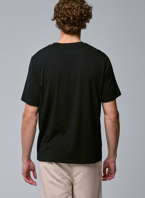 Schwarzes Kurzarm-T-Shirt mit Rundhalsausschnitt aus Bio-Baumwolle / Elasthan - MAJESTIC FILATURES