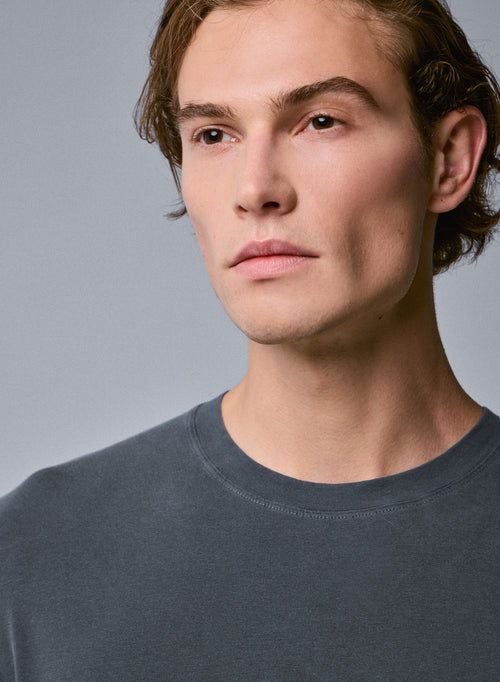 Graues Kurzarm-T-Shirt mit Rundhalsausschnitt aus Bio-Baumwolle / Elasthan - MAJESTIC FILATURES