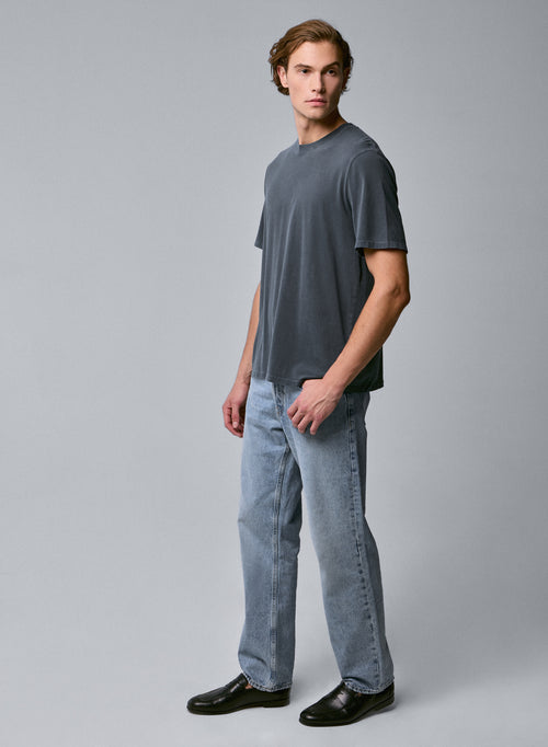Graues Kurzarm-T-Shirt mit Rundhalsausschnitt aus Bio-Baumwolle / Elasthan - MAJESTIC FILATURES