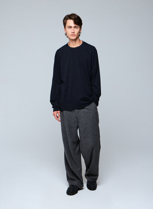 Camiseta de manga larga con cuello redondo negra en algodón orgánico / elastano - MAJESTIC FILATURES