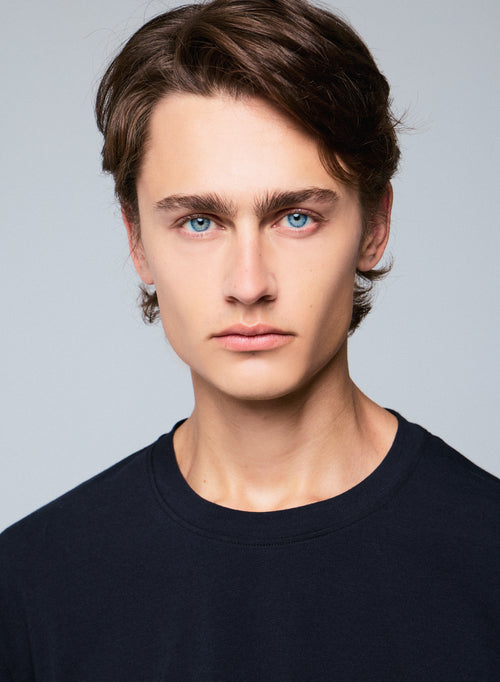 Camiseta de manga larga con cuello redondo negra en algodón orgánico / elastano - MAJESTIC FILATURES